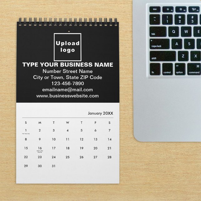 Terminkalender für Black Business Kalender (Build brand name awareness. Black business branding on calendar displayed on office desk.)