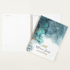 Terminkalender für den Glitzer in Aquarellblau Planer