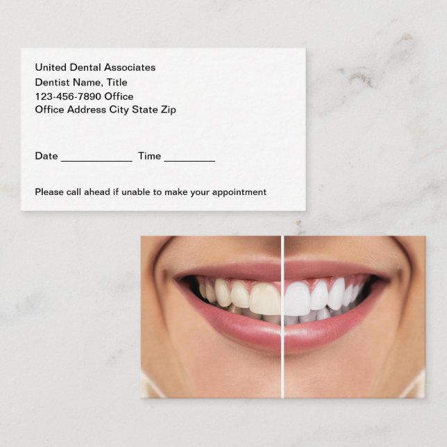 Terminkarten für Zahnschmerzen Whitening Visitenkarte (Vorne/Hinten)