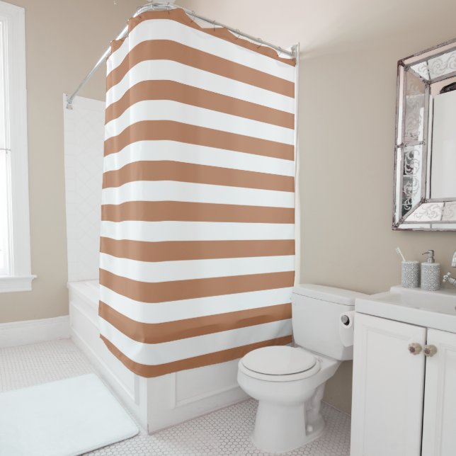 Terra Cotta and White Stripes Duschvorhang (Beispiel)