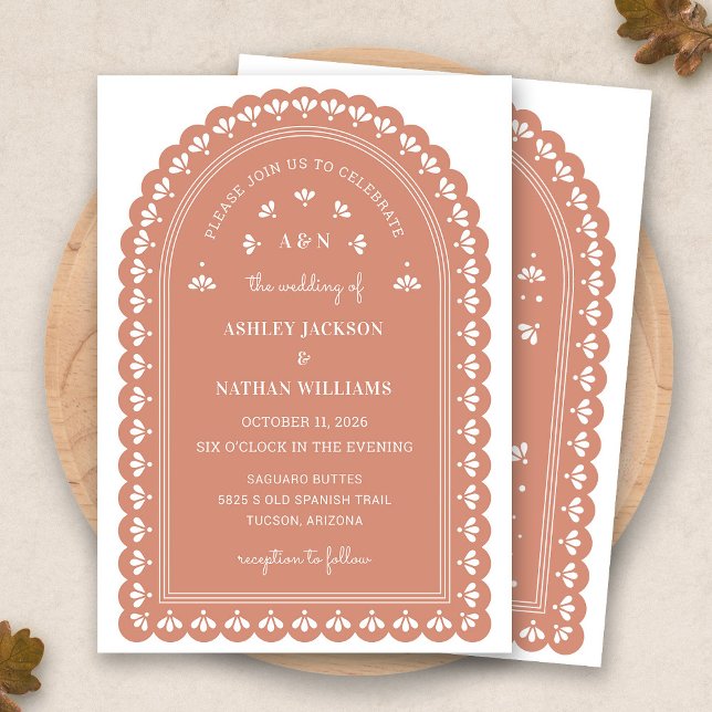 Terra Cotta Arch Herbsthochzeit Einladung (Terra Cotta Arch Autumn Wedding Invitation by Fiesta Valley Print)