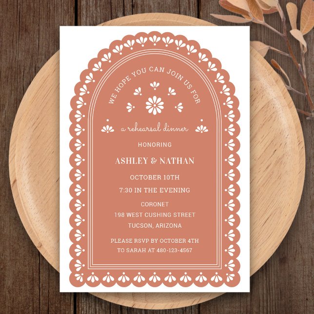 Terra Cotta Arch Probe Dinner Einladung (Terra Cotta Arch Rehearsal Dinner Invitation by Fiesta Valley Print)
