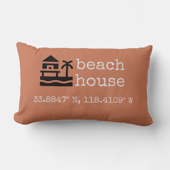Terra Cotta Beach House GPS-Koordinaten - Geschenk Lendenkissen (Vorderseite)