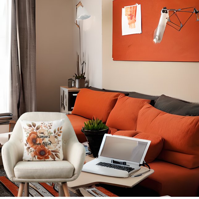 Terra Cotta, Beige, Zuhause-Zitat von Brown Floral Kissen (Home Office Throw Pillow
Personalized)