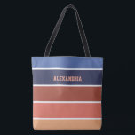 Terra Cotta & Blue Stripes Personalized Tasche<br><div class="desc">Personalize this colorful bag in Terra Cotta shades with blues. Colorblock style with personalized tote bag. Perfect as a gift for her for shopping,  beach,  or daily bag.</div>