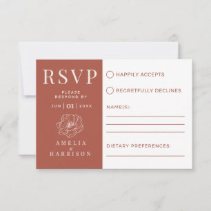 Terra Cotta Burnt Orange Floral Elegante Hochzeit RSVP Karte
