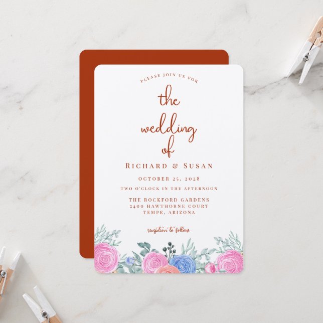 Terra Cotta Floral Wedding Einladung (Vorderseite/Rückseite Beispiel)