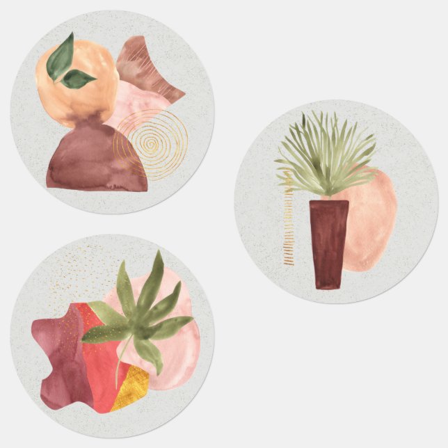 Terra Cotta Gold Glitzer Shapes Botanisches Gesche Etiketten (Gruppe)