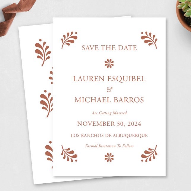 Terra Cotta Mexican Save the Date Einladung (Terra Cotta Mexican Save The Date by Fiesta Valley Print)