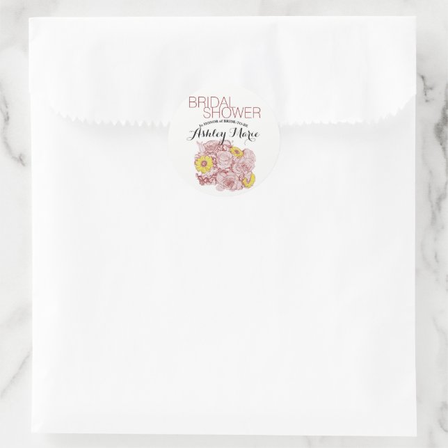 Terra Cotta Outlining Bouquet Runder Aufkleber (Tasche)
