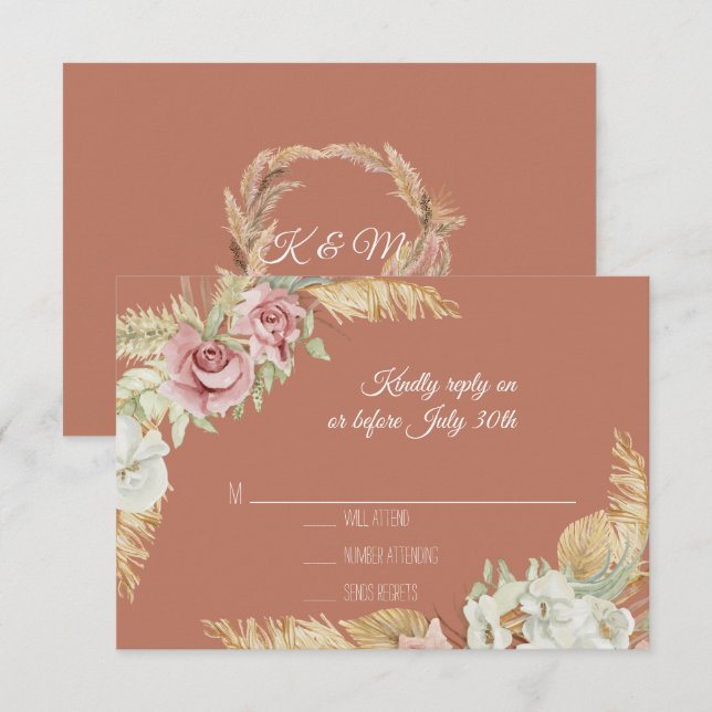 Terra Cotta Pampas Grass Palm Pink Blütenblätterun RSVP Karte (Vorne/Hinten)
