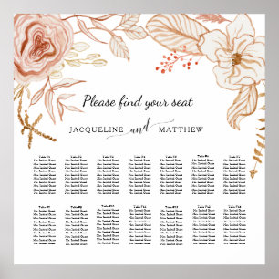 Terra Cotta Pink Gold Floral Wedding Chart Poster