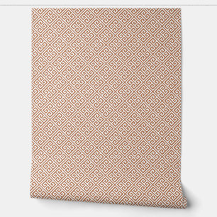 Terra Cotta und White Greece Key Pattern Tapete