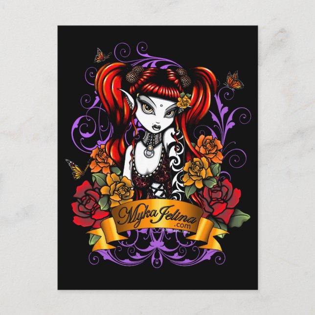 Terra Rose Gothic Tattooed Fantasy Fee Postkarte (Vorderseite)