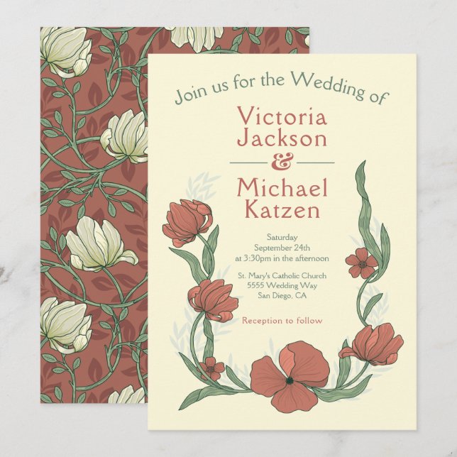 Terracota Artiste Floral invitations de mariage (Devant / Derrière)