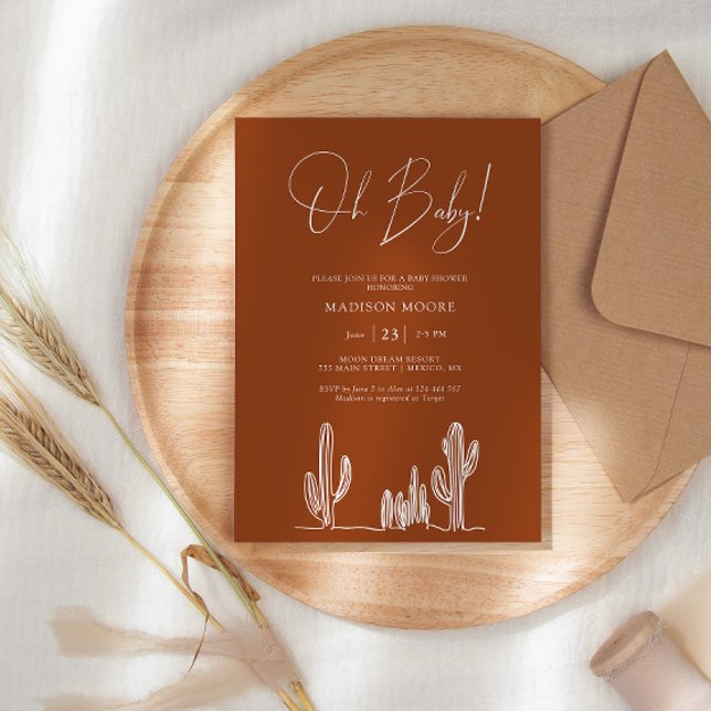 Terracota Baby Shower Cactus Line Art Desert Einladung (Von Creator hochgeladen)