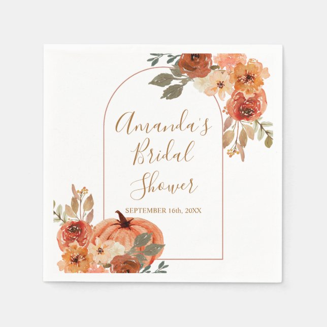 Terracota Pumpkin Floral Brautparty Napkins Serviette (Vorderseite)