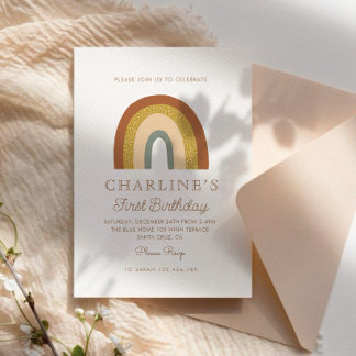 Terracota Rainbow Einfache 1. Geburtstag Einladung