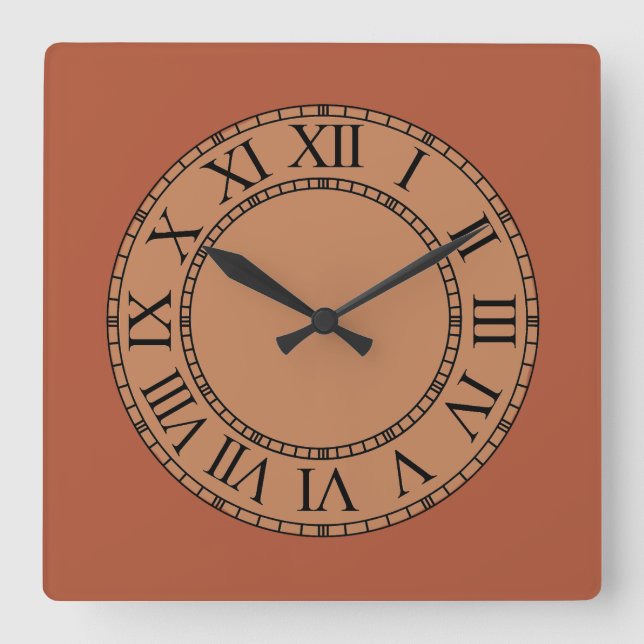 Terracota Roman Numerale Face Quadratische Wanduhr (Vorderseite)
