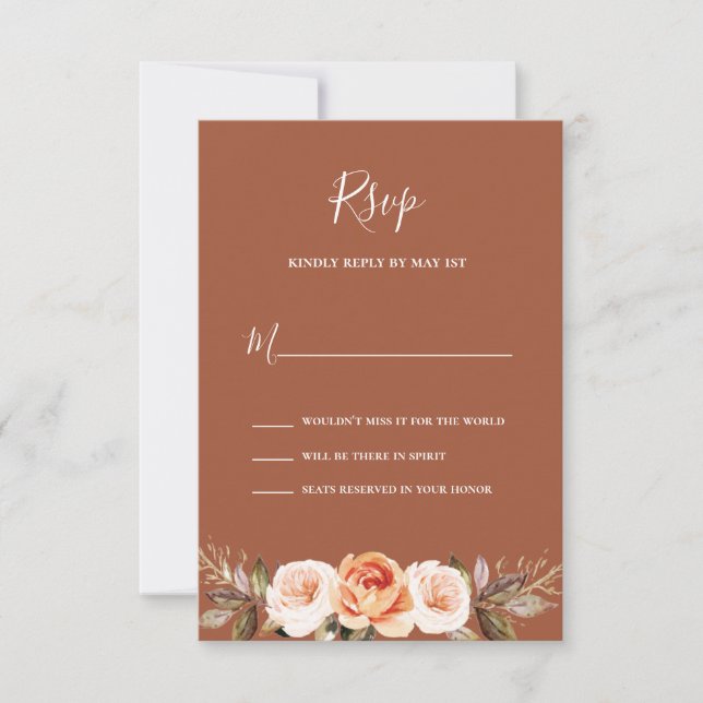 Terracott Boho Floral Wedding RSVP Karte (Vorderseite)