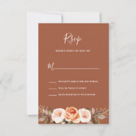 Terracott Boho Floral Wedding RSVP Karte