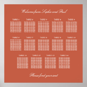 Terracotta 14 Table Wedding Seating Chart Poster