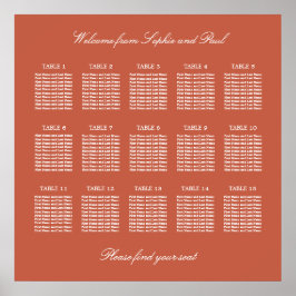 Terracotta 15 Table Wedding Seating Chart Poster