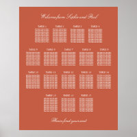 Terracotta 17 Table Wedding Seating Chart Poster