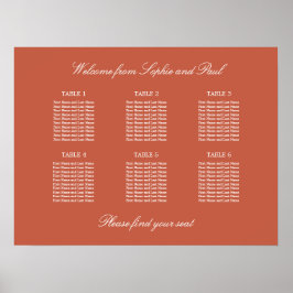 Terracotta 6 Table Wedding Chart Poster