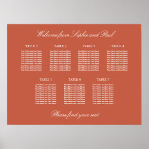 Terracotta 7 Table Wedding Chart Poster