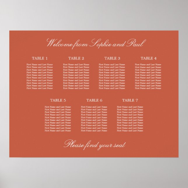 Terracotta 7 Table Wedding Chart Poster (Vorne)