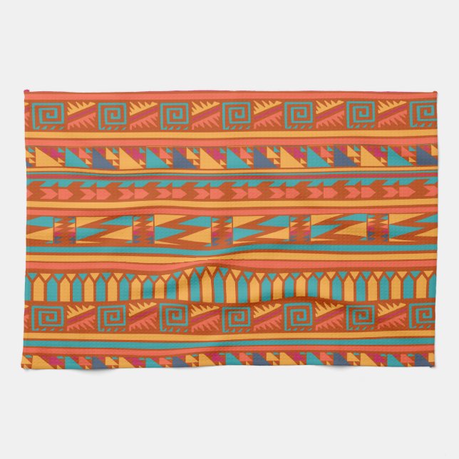 Terracotta Abstrakt Aztec Tribal Print Patches Küchentuch (Horizontal)