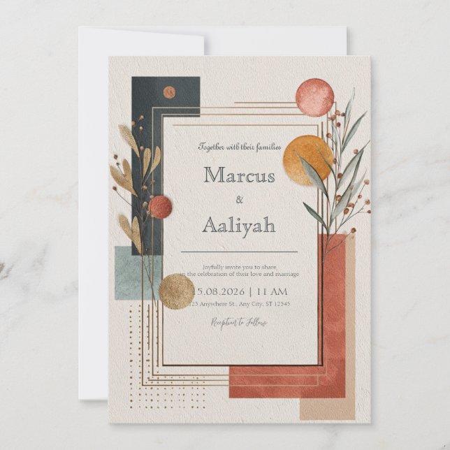 Terracotta Abstrakte Minimalistische Hochzeit Einladung (Vorderseite)