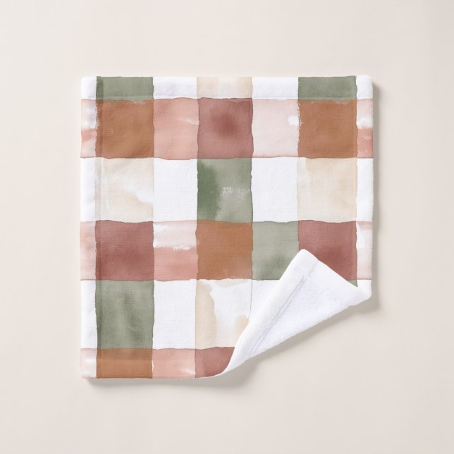 Terracotta and Green Watercolor Plaid Gingham Waschlappen (Waschlappen)