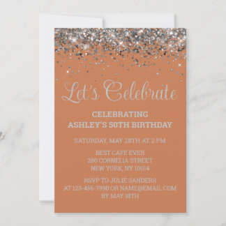 Terracotta and Silver Glitter 50th Birthday Party Einladung