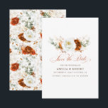 Terracotta and White Chic Floral Save the Date<br><div class="desc">White and terracotta flowers boho save the date cards</div>