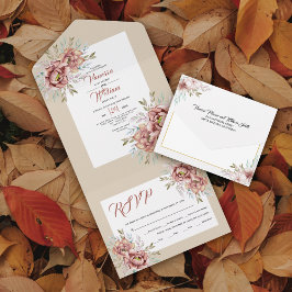 Terracotta Aquarell Blume Beige Hochzeit im Herbst All In One Einladung