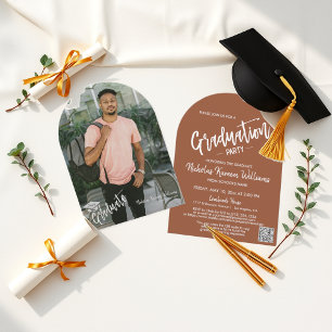 Terracotta Arch Foto QR Code Grad Party Einladung