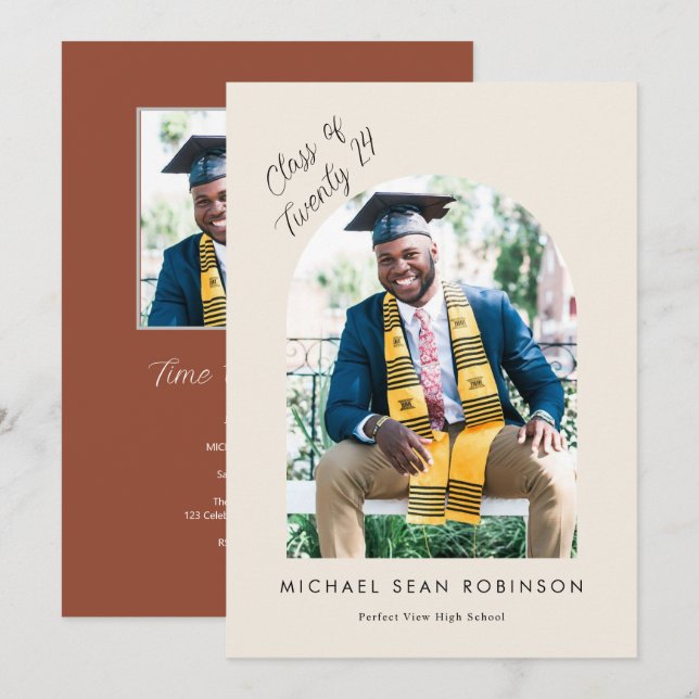 Terracotta Arch Photo Grad Invitation (Devant / Derrière)