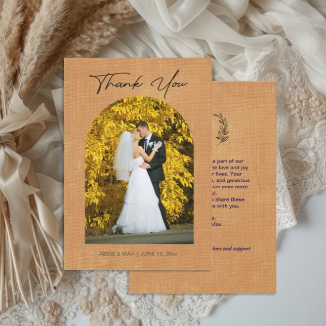 Terracotta Arch Photo Monogram Wedding Thank You Dankeskarte (Autumn arch photo wedding thank you card)