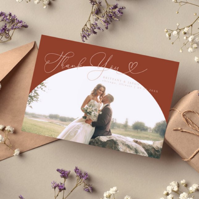 Terracotta Arch Wedding Danke, Script Dankeskarte (Von Creator hochgeladen)