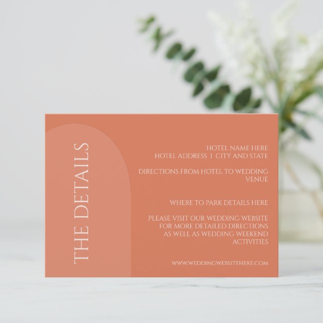 TERRACOTTA ARCH WEDDING DETAILS ENCLOSURE CARD BEGLEITKARTE (Stehend Vorderseite)