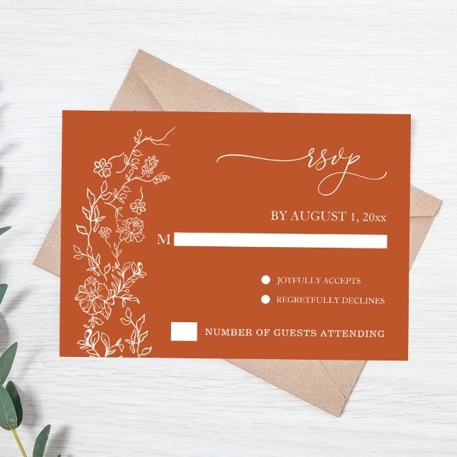 Terracotta auf dem Monte Tamaro RSVP Karte (Terracotta Wedding RSVP card with white florals)