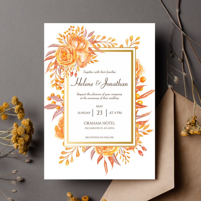 Terracotta auf dem Monte Tamaro Rust Florenz Rusti Einladung (Terracotta Rust Floral Rustic Elegant Fall Wedding Invitation)