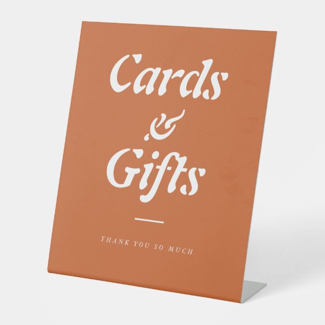 Terracotta auf Orange Karte und Geschenke Grundstü Sockelschild (Vorderseite)