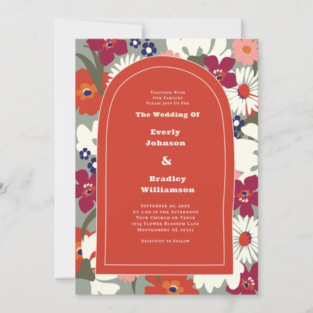 Terracotta Autumn Floral Boho Bold Chic Wedding Einladung (Vorderseite)