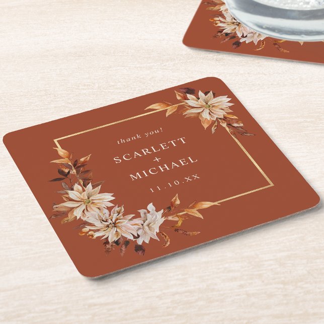Terracotta Autumn Paper Untersetzer (Rustic Terracotta Autumn Floral Paper Coaster by Painted Paperie
)