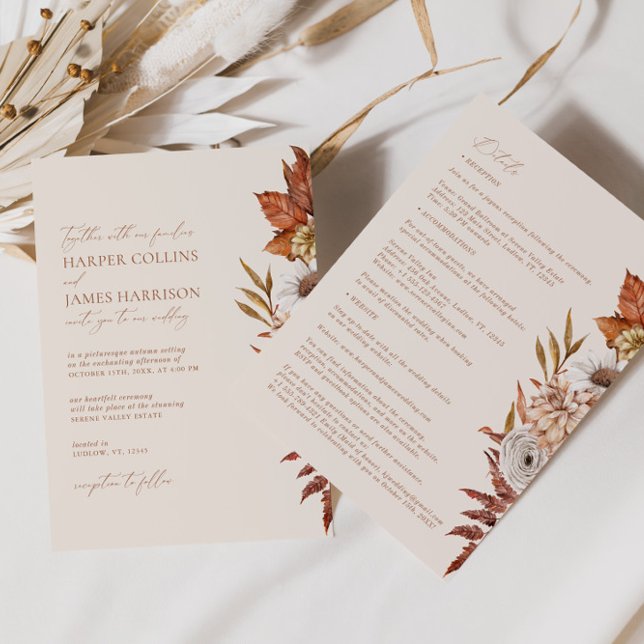 Terracotta Beige Moderne Hochzeit im Herbst Floral Einladung (Von Creator hochgeladen)