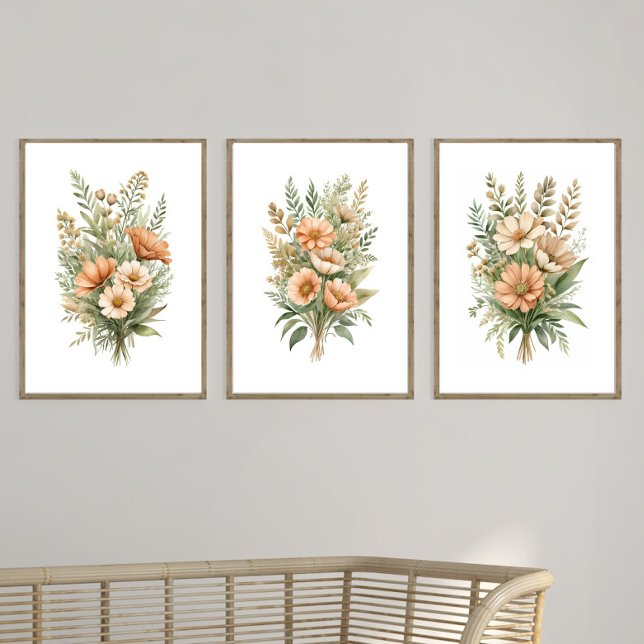 Terracotta Beige Wildblume Flora Bilderwand Sets (Beige Terracotta Boho Wildflowers Floral Wall Art set of three prints. Neutral Home Decor)