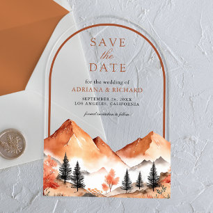 Terracotta-Bergbogen-Hochzeit - Save the Date Acryleinladungen